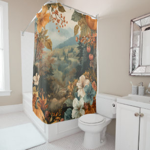 vintage autumn wild pumpkins shower curtain
