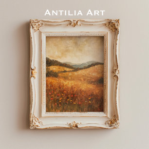 Vintage Autumn Wildflower Country Field Landscape Poster