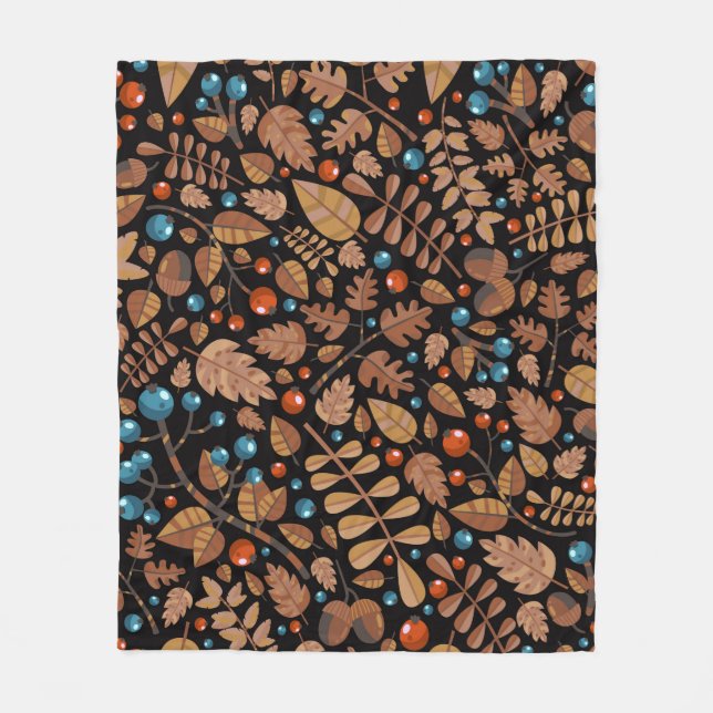 vintage autumn, winter pattern with plants. fleece blanket (Front)