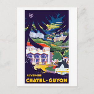 Vintage Auvergne Chatel-Guyon France Travel Poster Postcard