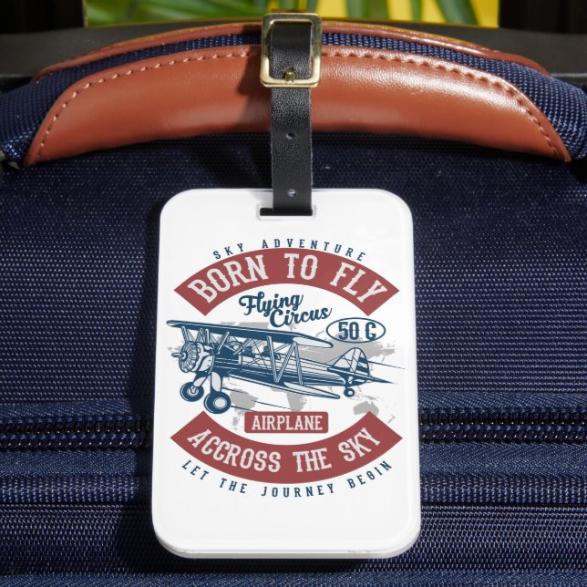 Vintage Aviation Aeroplane Colour Luggage Tag (Front Insitu 2)
