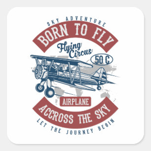 Vintage Aviation Aeroplane Colour Square Sticker