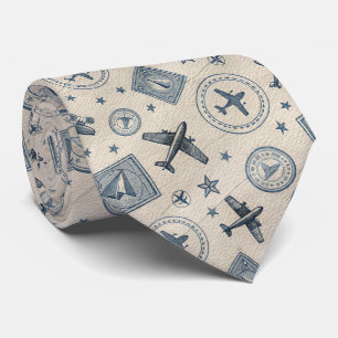 Vintage Aviation Passport Stamp Pattern (1) Tie