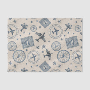 Vintage Aviation Passport Stamp Pattern (1) Tissue Paper
