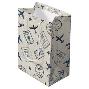 Vintage Aviation Passport Stamp Pattern (2) Medium Gift Bag