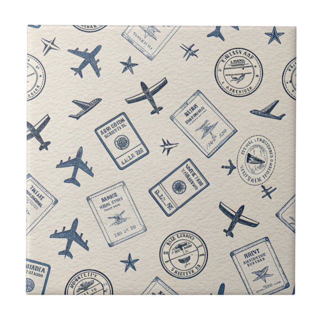 Vintage Aviation Passport Stamp Pattern (2) Tile (Front)