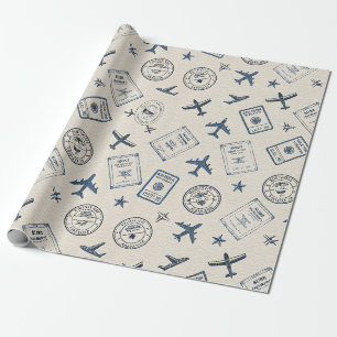 Vintage Aviation Passport Stamp Pattern (2) Wrapping Paper