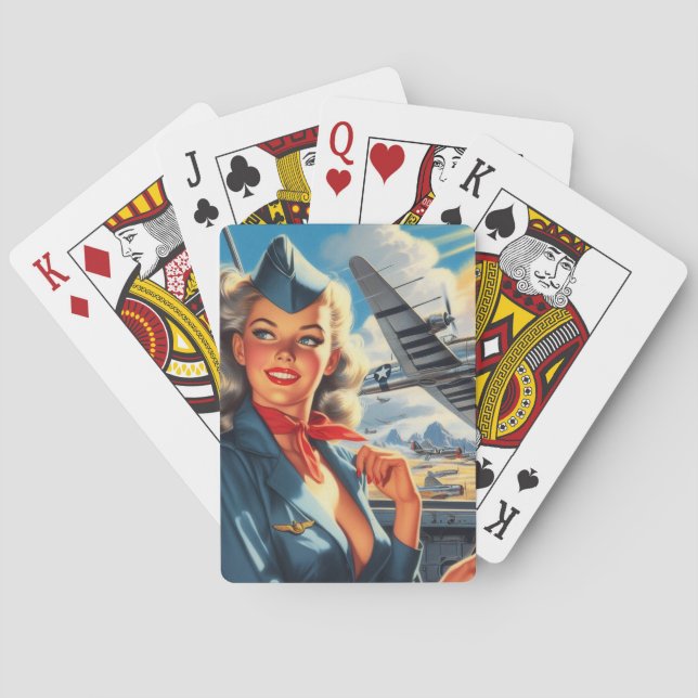 Vintage Aviation Pin Up Playing Cards (Back)