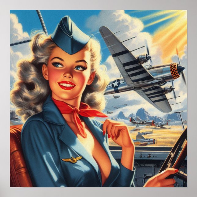 Vintage Aviation Pin Up Poster (Front)