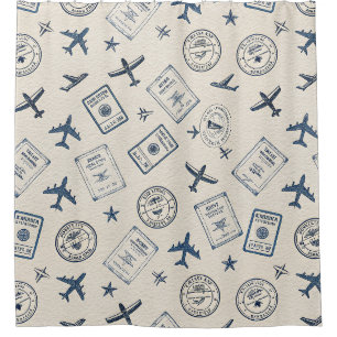Vintage Aviation Travel Pattern Shower Curtain