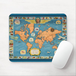 Vintage Aviation World Map Mouse Mat
