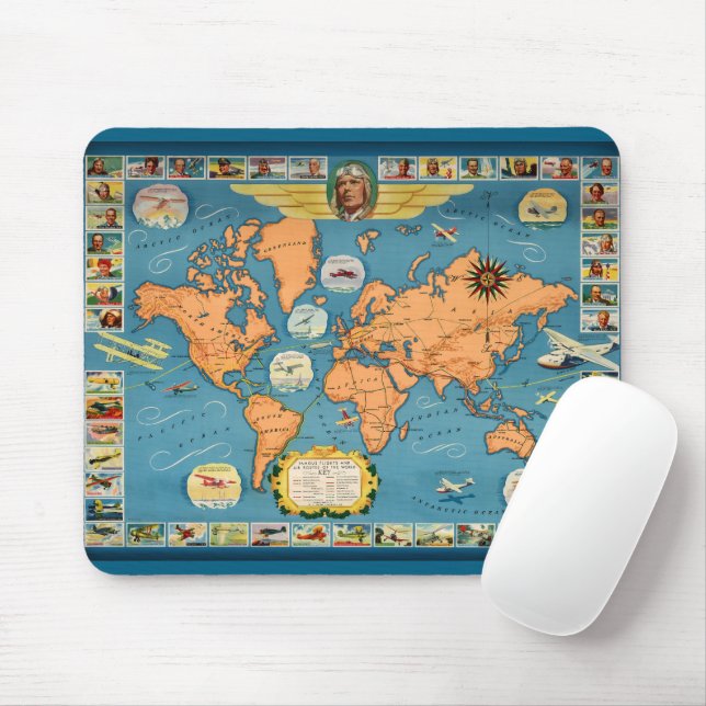 Vintage Aviation World Map Mouse Mat (With Mouse)
