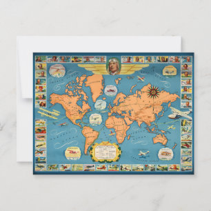 Vintage Aviation World Map Postcard