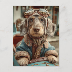 Vintage Aviator Dog Adventure Postcard