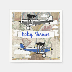Vintage Aviator Planes & World Map Adventure Napkin
