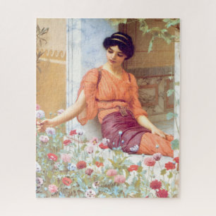 Vintage Awesome Italian Girl With Summer Flowers Jigsaw Puzzle
