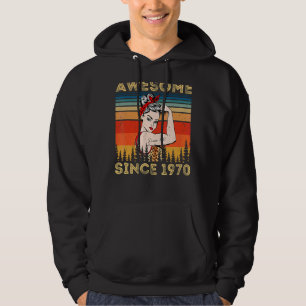 Vintage Awesome Since 1970 Birthday Leopard Woman Hoodie