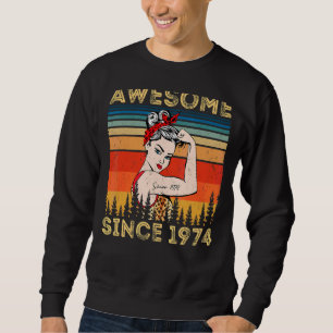 Vintage Awesome Since 1974 Birthday Leopard Woman Sweatshirt