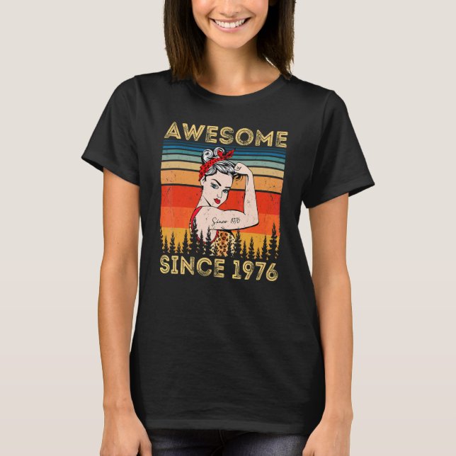 Vintage Awesome Since 1976 Birthday Leopard Woman  T-Shirt (Front)