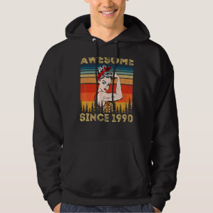 Vintage Awesome Since 1990 Birthday Leopard Woman Hoodie