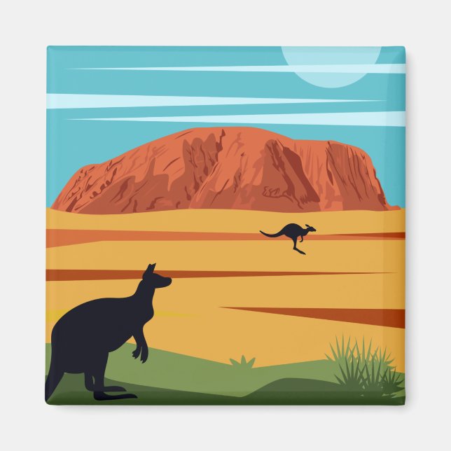 Vintage Ayers Rock Australia Kangaroos Travel Magnet (Front)