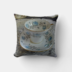 Vintage Aynsley Blue Rose Tea Cup Throw Pillow