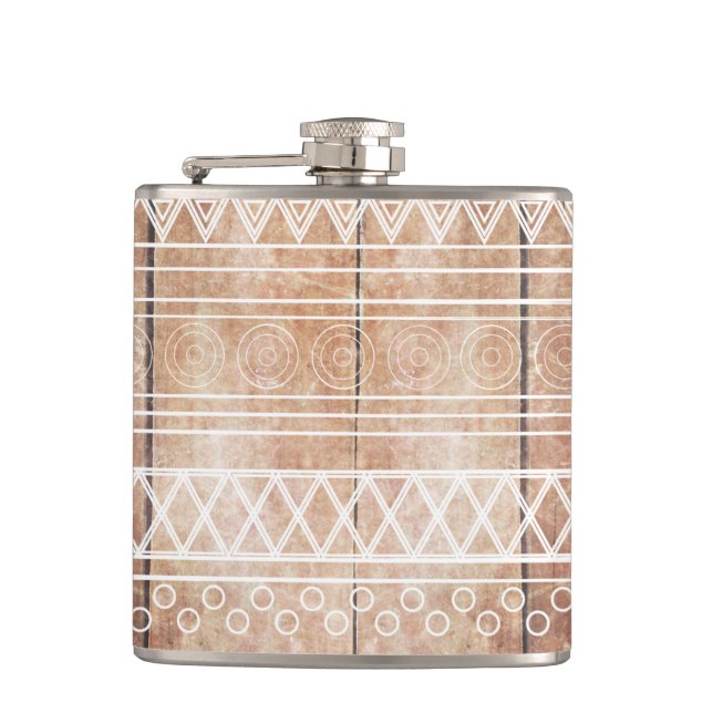 Vintage Aztec Tribal Wood Hip Flask (Front)