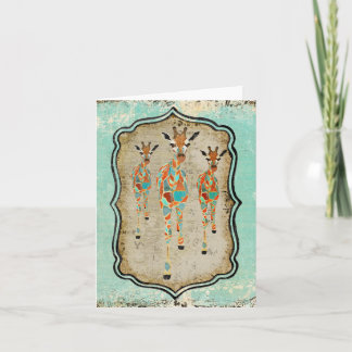 Vintage Azure & Amber Giraffes Notecard
