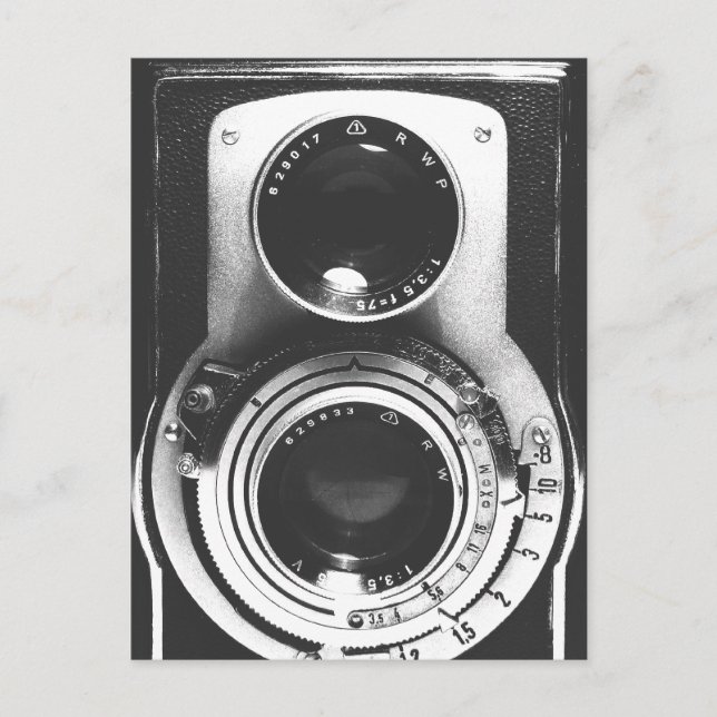 Vintage b&w Camera Postcard (Front)