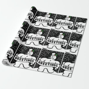 Vintage B&W Snowman (Lge. Image) Wrapping Paper