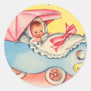 Vintage Babies 'The New Model! Now on Display' Classic Round Sticker