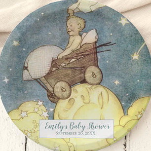 Vintage Baby Adventures With The Moon Baby Shower Paper Plate