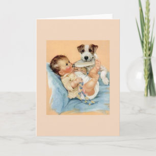 Vintage Baby and Dog Greeting Card