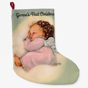 Vintage Baby Angel Girl First Christmas Large Christmas Stocking