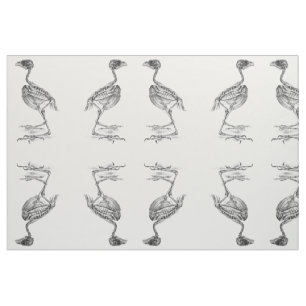 Vintage baby bird skeleton etching fabric