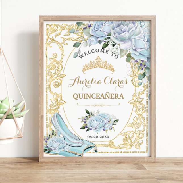 Vintage Baby Blue Roses Cinderella Quinceanera Poster (Creator Uploaded)