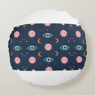 vintage baby boho seamless pattern. Hippie chic ba Round Cushion