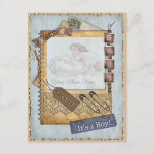 Vintage Baby Boy Arrival Announcement Photo Frame Postcard
