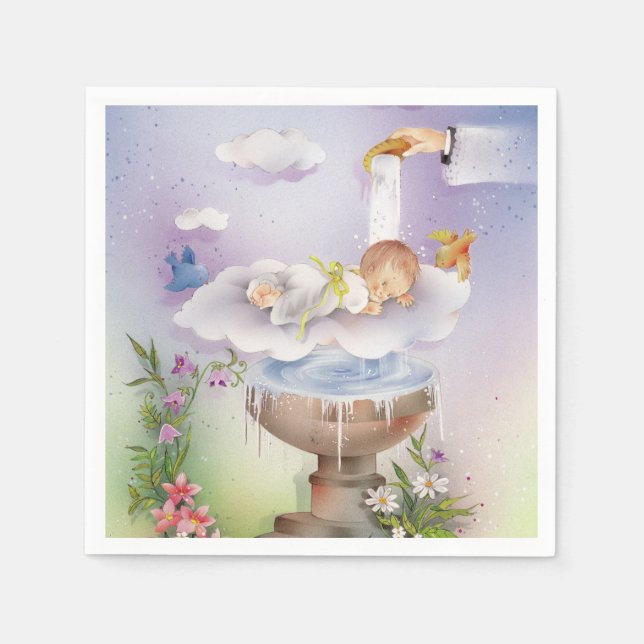 Vintage Baby Boy Baptism Christening napkin (Front)