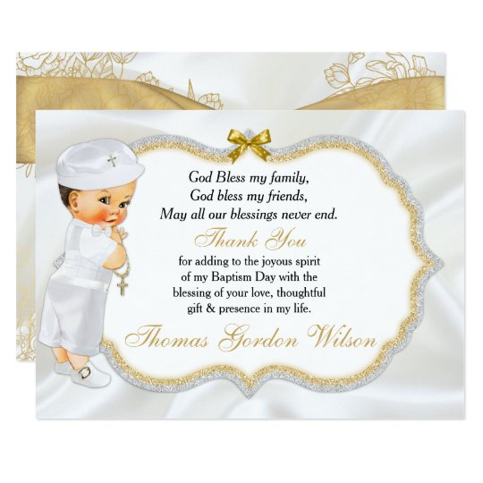 Vintage Baby Boy Baptism Gold Cross Thank You Card