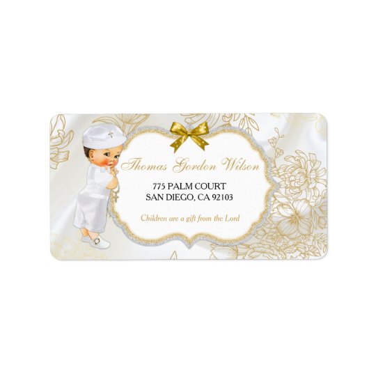 Vintage Baby Boy Baptism Gold White Address Label