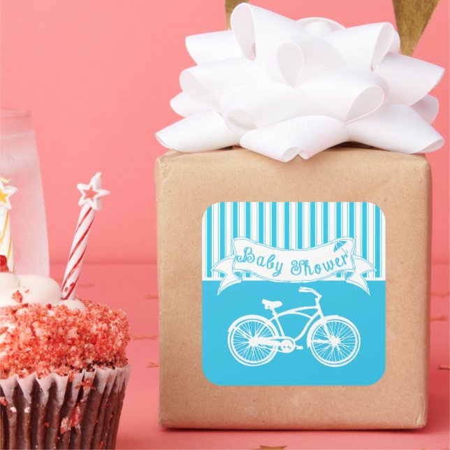 Vintage Baby Boy Bicycle Shower Sticker (Party)