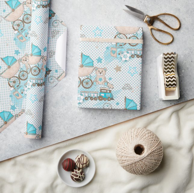 Vintage Baby Boy Carriage  Wrapping Paper (Crafts)