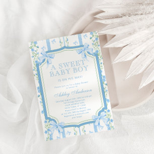 Vintage Baby Boy Shower with Bow Invitation