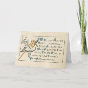 Vintage Baby Boy & Stork Birth Announcement - Blue