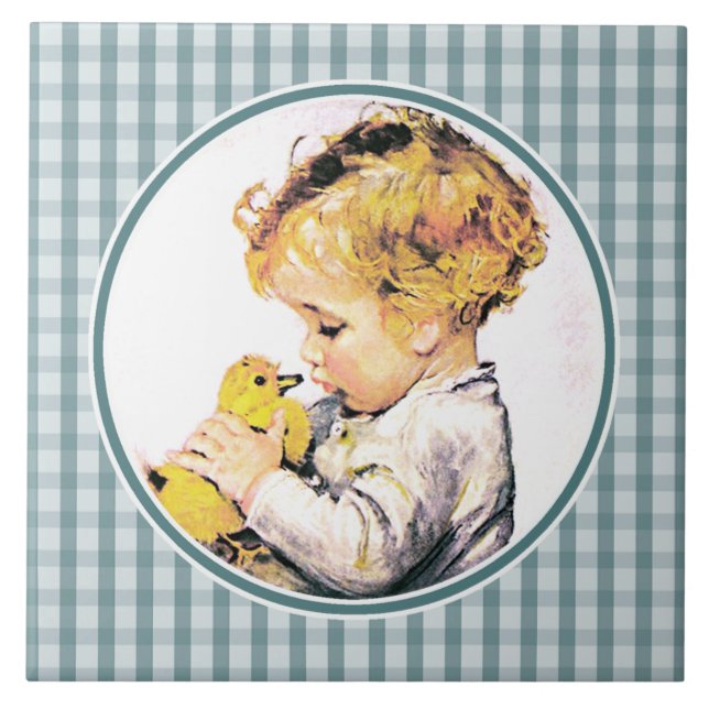 Vintage Baby Boy with Duckling Easter Gift  Tile (Front)