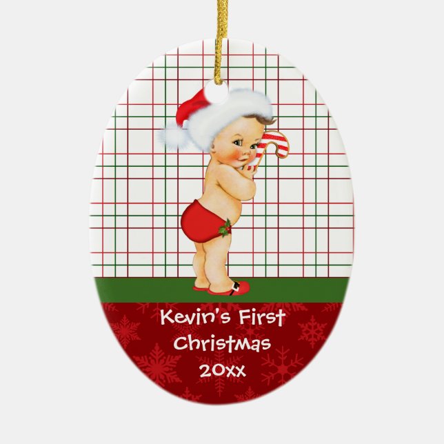 Vintage Baby Boy's First Christmas Ornament (Front)
