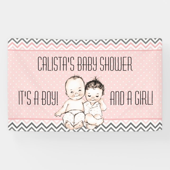 Vintage Baby Brother and Sister Twins Baby Shower Banner (Horizontal)
