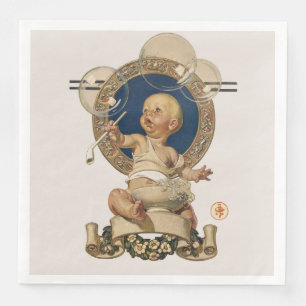 Vintage Baby Bubbles by J.C. Leyendecker Nursery Napkin