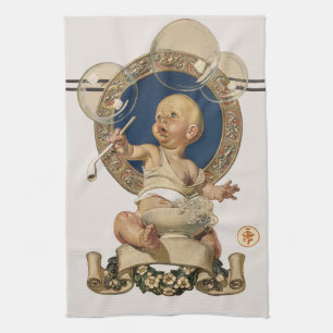 Vintage Baby Bubbles by J.C. Leyendecker Nursery Tea Towel